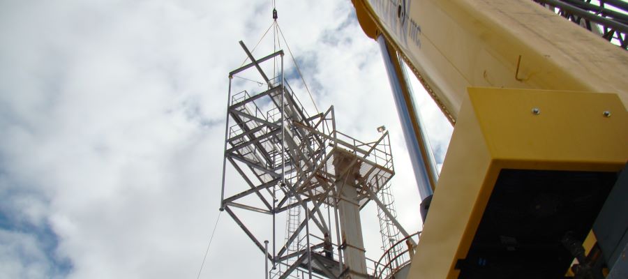 erection of a design build 142ft height bucket elevator tower